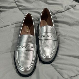Cole Haan Silver Loafers with Studded Detail